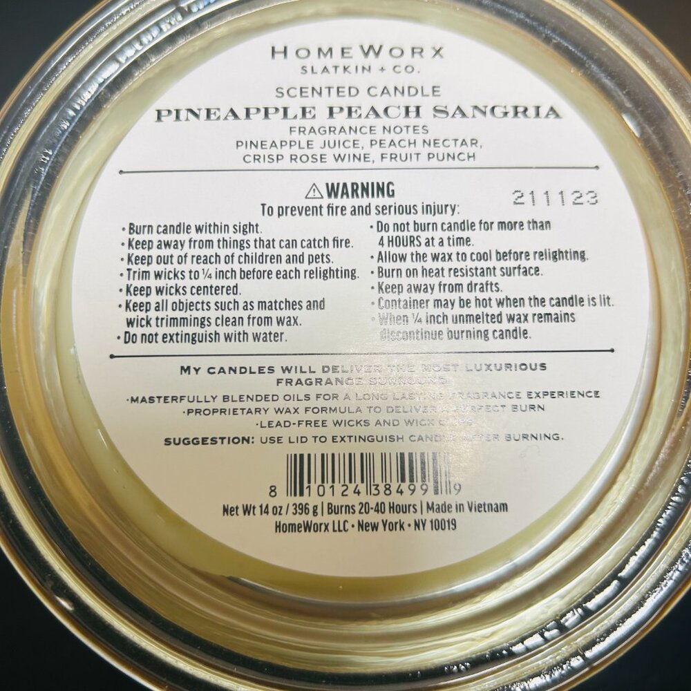 HomeWorx by Slatkin Pineapple Peach Sangria 3-Wick 14oz Candle - Picture 4 of 4